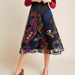 Anthropologie Amber Velvet Applique Midi Skirt | NWT | Size 10